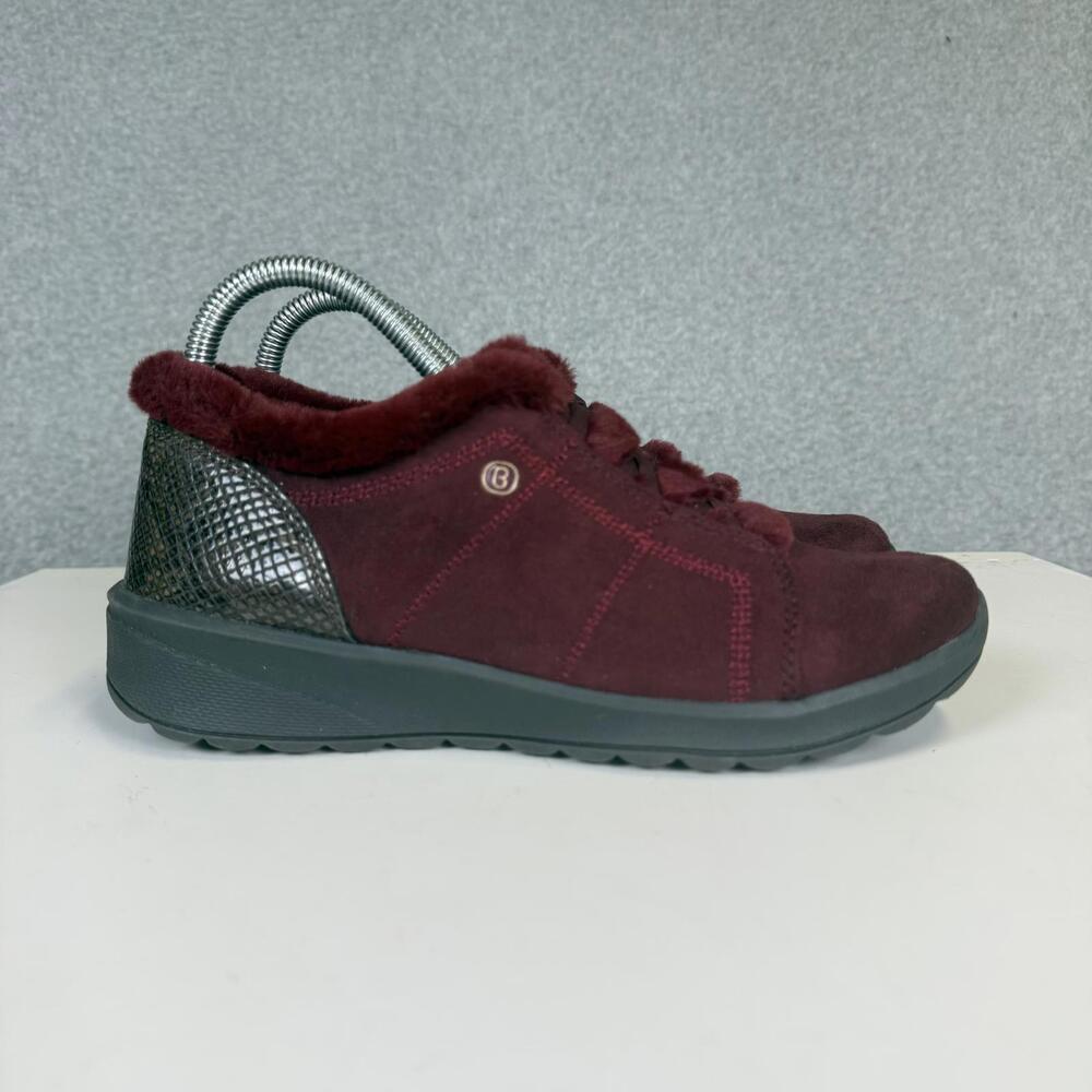 Bzees Women's Size 7.5 Red Faux Fur Trimmed Sneakers Shoes Casual Comfort